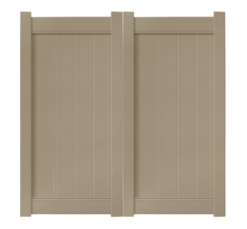 6' Tall x 6' Wide Double Drive Swing Vinyl Gate For Vinyl Fences (AFC-6COS) - Adobe