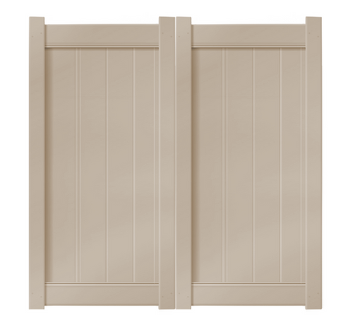 6' Tall x 6' Wide Double Drive Swing Vinyl Gate For Vinyl Fences (AFC-6COS) - Tan