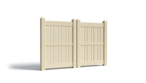 6' Tall x 6' Wide Double Drive Swing Vinyl Gate For Vinyl Fences (AFS-23) - Tan