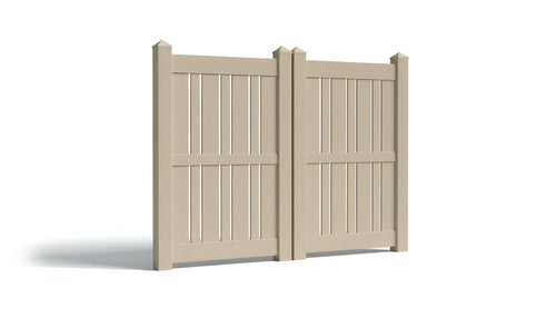 6' Tall x 8' Wide Double Drive Swing Vinyl Gate For Vinyl Fences (AFS-23) - Adobe