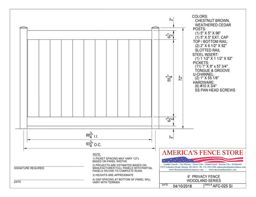 6' Tall x 8' Wide Privacy Fence Woodlands Series, AFC-025 - Weathered Cedar