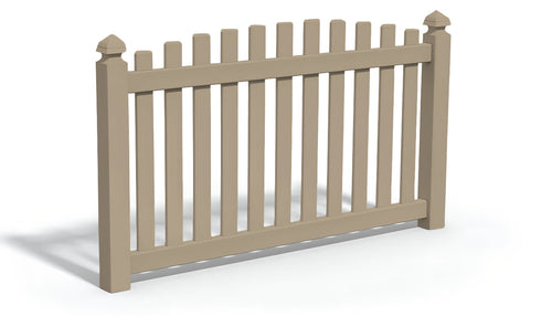 4' Tall x 6' Wide Overscallop Picket Fence Panel w/ 3" Gap For Vinyl Fences (AFC-016) - Adobe