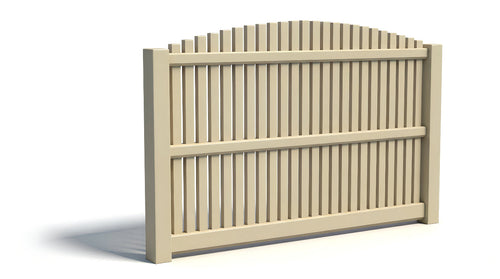 6' Tall x 8' Wide Classic Vinyl Overscallop Picket Fence Panel w/ 1" Gap (AFC-6COS) - Tan