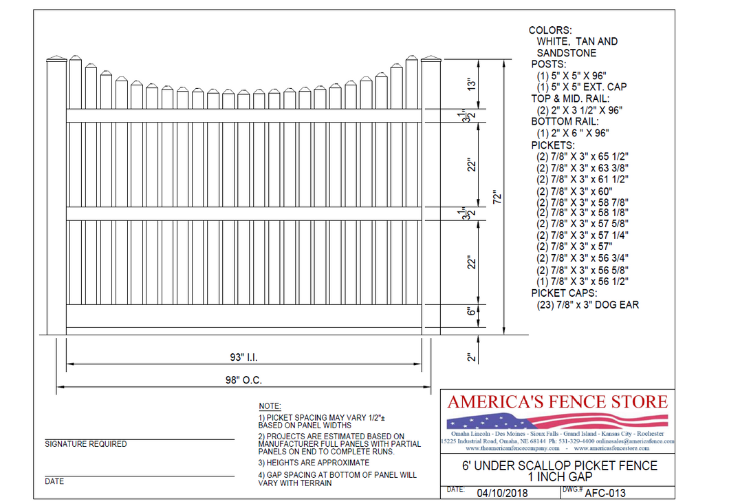 AFC-013   6' Tall x 8' Wide Underscallop Fence with 1