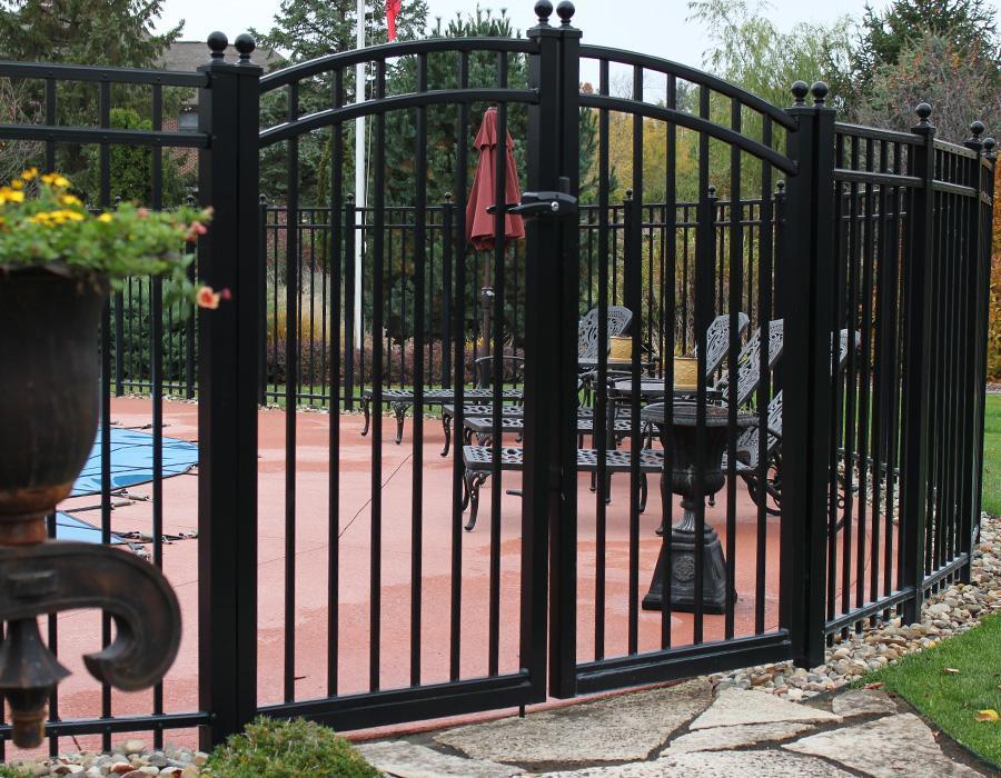 24 Aluminum Ornamental Double Swing Gate Flat Top Series A Over Arch