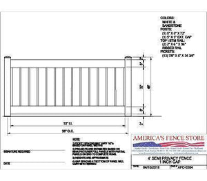 4' Tall x 8' Wide Semi Privacy Vinyl Fence with 1" Air Space - AFC-0304