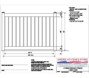 6' Tall x 8' Wide Semi Private Fence with 2 Rails - AFC-030