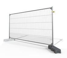 6.5' x 11.5' temporary fence panel kit with galvanized steel frame, vertical welded wire mesh, and stabilizing feet. Ideal for construction sites, crowd control, and event security.
