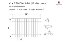 Ornamental Aluminum Flat Top 6' Wide x 4' Tall 3-Rail Fence Panel with 3-7/8" Air Space