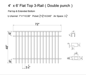 [75 Feet Of Fence] 4' Tall Black Ornamental Aluminum Flat Top Complete Fence Package