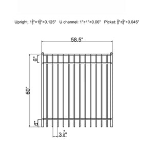 Ornamental Aluminum Flat Top 5' Wide x 5' Tall 3-Rail Gate with 3-7/8" Air Space