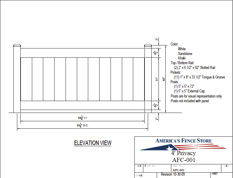 AFC-001   4' Tall x 8' Wide Privacy Fence