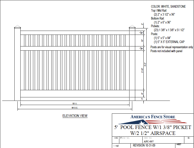 AFC-007   5' Tall x 8' Wide Pool Fence with 2-1/2