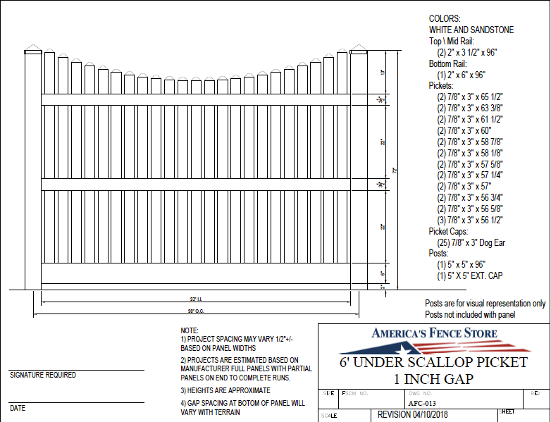 AFC-013   6' Tall x 8' Wide Underscallop Fence with 1