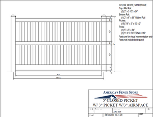 AFC-014   5' Tall x 8' Wide Closed Picket Fence with 3" Air Space