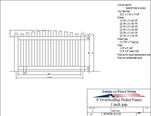 AFC-016   4' Tall x 6' Wide Overscallop Picket Fence with 3" Air Space