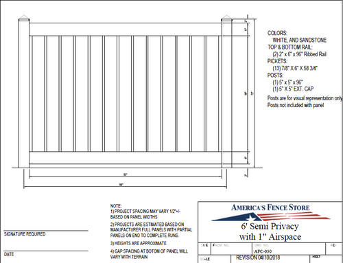 6' Tall x 8' Wide Semi Private Fence with 2 Rails - AFC-030