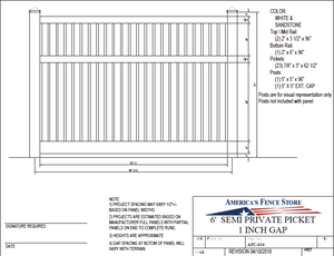 6' Tall x 8' Wide Semi Private Fence with 3 Rails - AFC-034