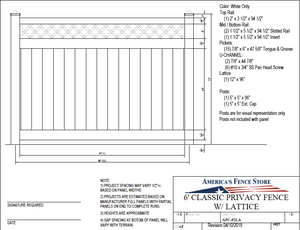 AFC6SLA   6' Tall x 8' Wide Privacy Fence with Lattice Accent