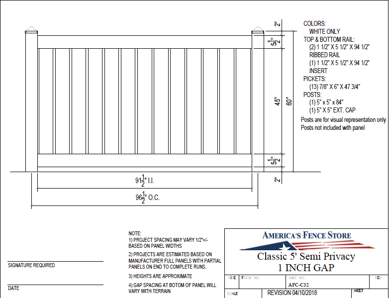 5' Tall x 8' Wide Semi Privacy Fence - AFC-C32