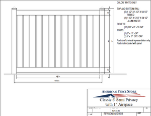 AFCC62   6' Tall x 8' Wide Semi Private Fence with 1" Air Space