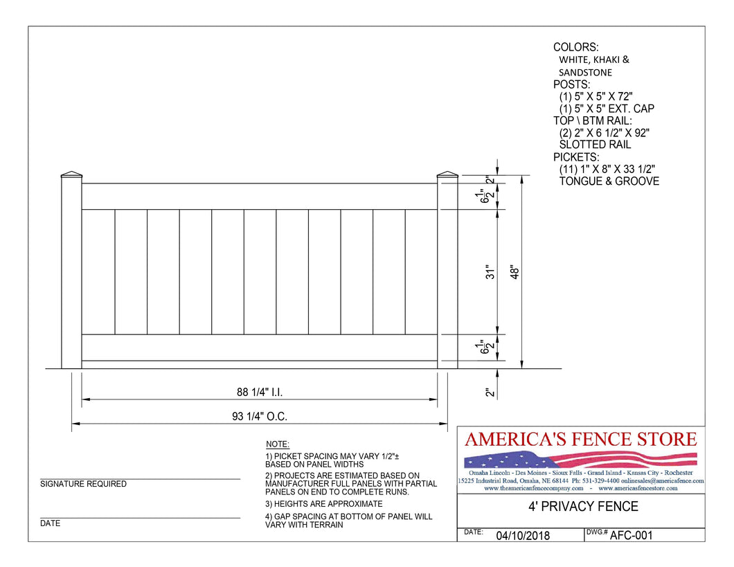 4' Tall x 8' Wide Privacy Fence, AFC-001