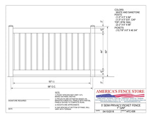 5' Tall x 8' Wide Semi Private Fence with 1" Air Space, AFC-006