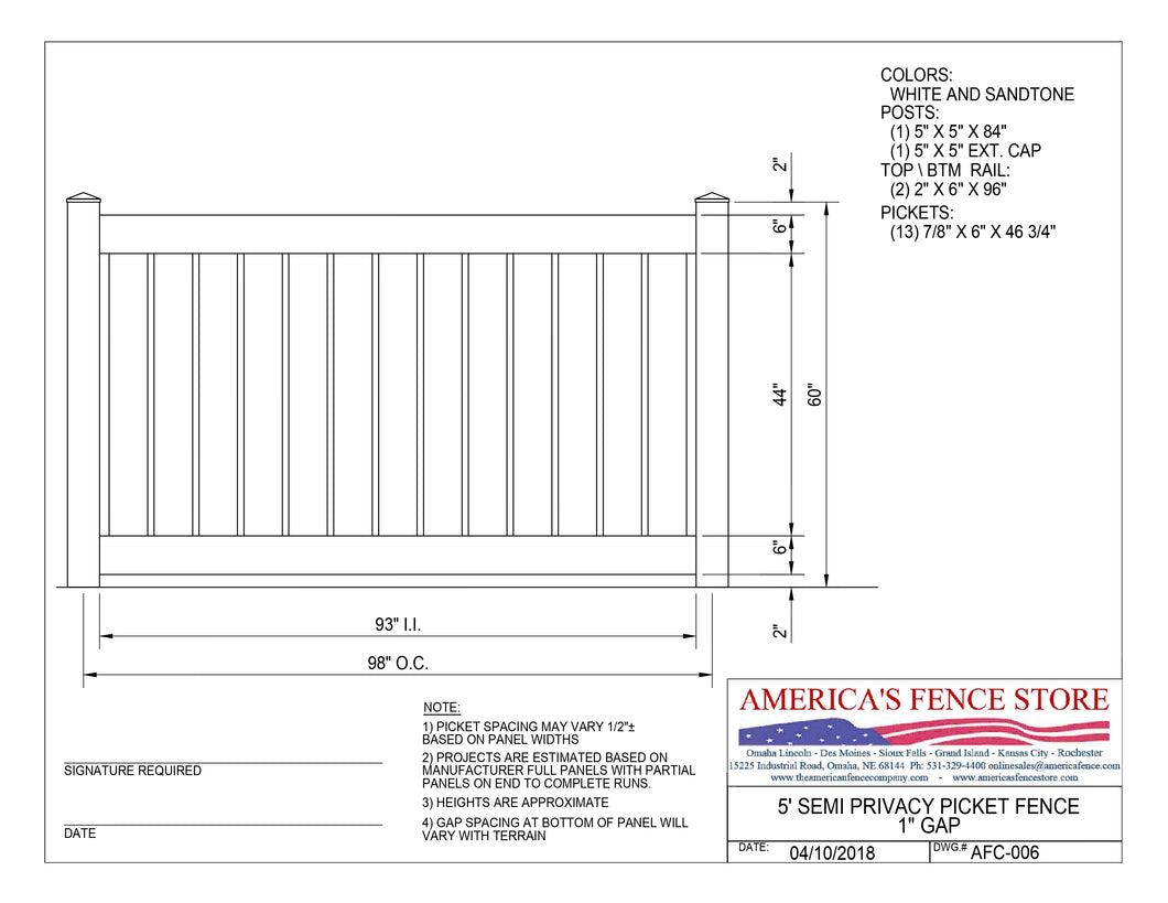 5' Tall x 8' Wide Semi Private Fence with 1