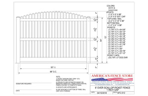 6' Tall x 8' Wide Overscallop Picket Fence with 1" Air Space, AFC-012