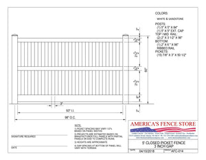 5' Tall x 8' Wide Closed Picket Fence with 3" Air Space, AFC-014