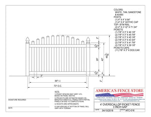 4' Tall x 6' Wide Overscallop Picket Fence with 3" Air Space, AFC-016