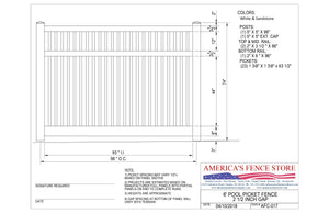 6' Tall x 8' Wide Pool Picket Fence with 2-1/2" Air Space, AFC-017