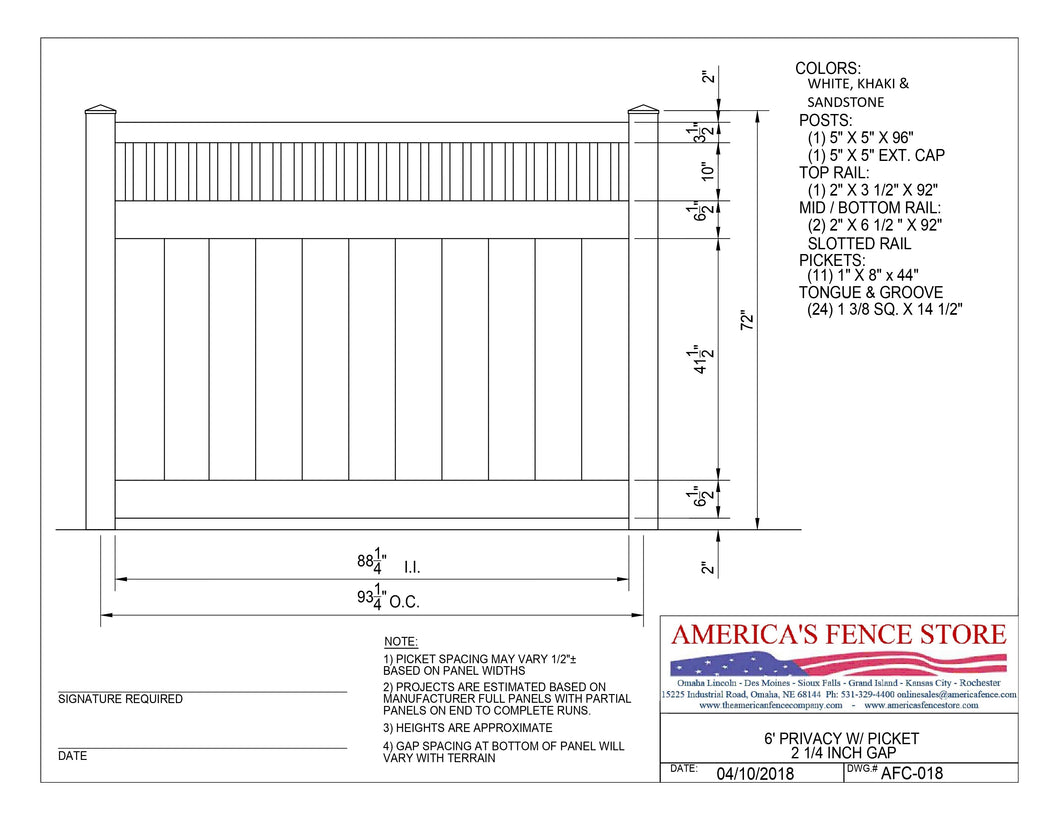 6' Tall x 8' Wide Privacy Fence with 2-1/4