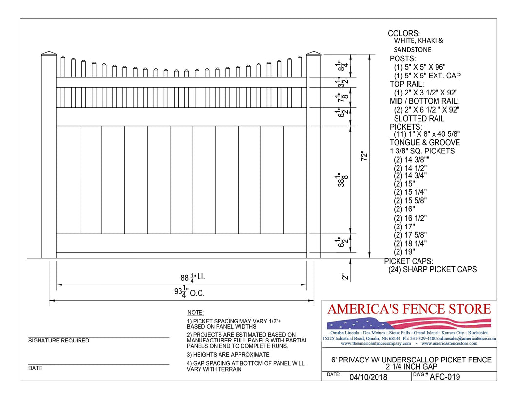 6' Tall x 8' Wide Privacy Fence with 2-1/4