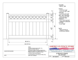 5' Tall x 8' Wide Privacy Fence with Lattice Accent, AFC-021