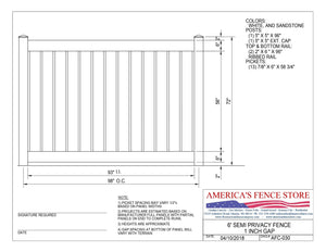 6' Tall x 8' Wide Semi Private Fence with 2 Rails, AFC-030