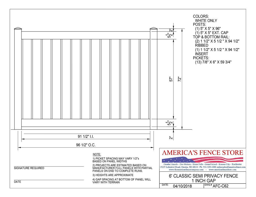 6' Tall x 8' Wide Semi Private Fence with 1