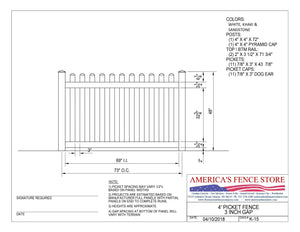 4' Tall x 6' Wide Picket Fence with 3" Air Space, K-15