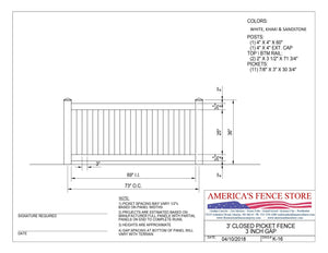 3' Tall x 6' Wide Closed Picket Fence with 3" Air Space, K-16