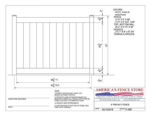 6' Tall x 8' Wide Privacy Fence, K-28D