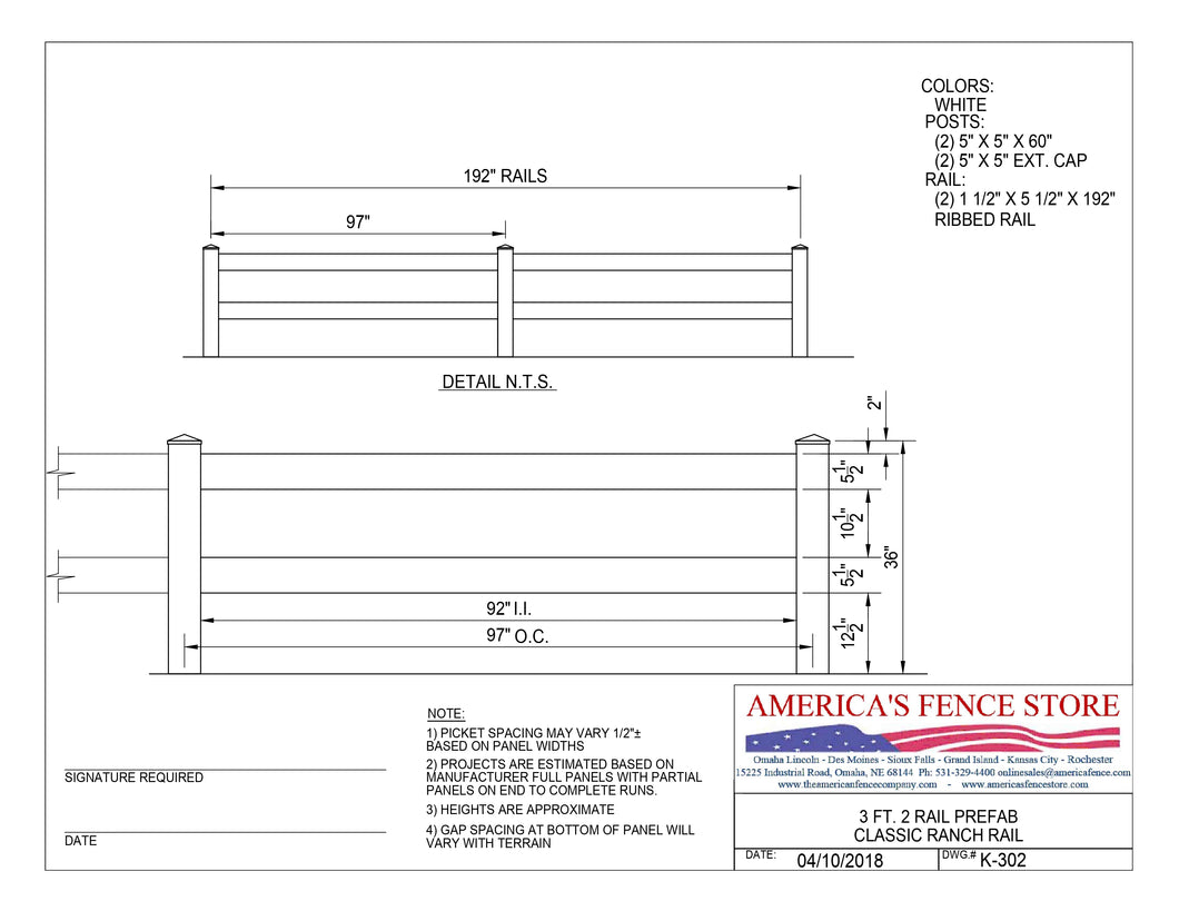 3' 2 Rail Split Rail, K-302