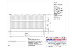 4' Tall x 8' Wide Straight Routed Picket Fence with 1" Air Space, K-55