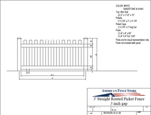 K-14   3' Tall x 6' Wide Tall x 6' Wide Straight Routed Picket Fence with 3" Air Space