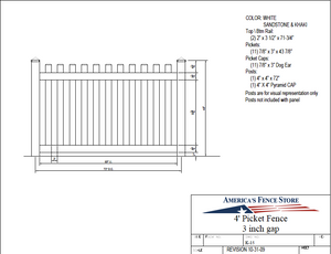 K-15   4' Tall x 6' Wide Picket Fence with 3" Air Space