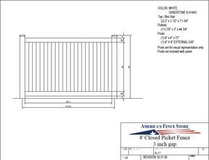 [75 Feet Of Fence] 4' Tall Closed Picket K-17 Vinyl Complete Fence Package