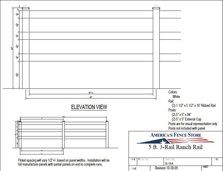 5 ft 3 Rail Split Rail, K-19A