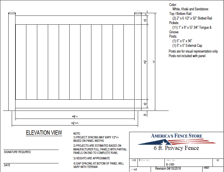 K-28D 6' Tall x 8' Wide Privacy Fence Panel