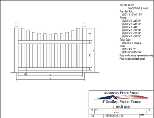 K-97   4' Tall x 6' Wide Underscallop Picket Fence with 3" Air Space