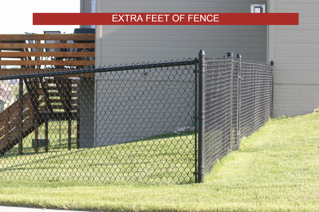 [Extra Feet Of Fence] Black Vinyl Chain Link Complete Fence Package