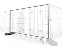 6x10 temporary fence gate kit featuring galvanized steel construction, a lockable latch, caster wheel for mobility, and durable base supports—ideal for construction sites, events, and crowd control.